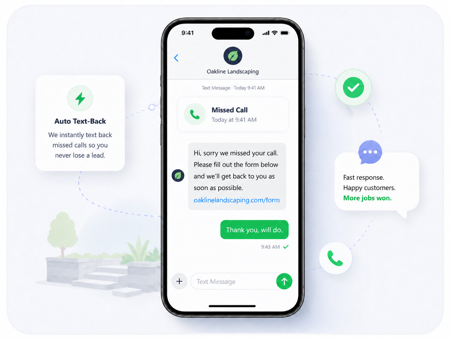 Phone showing an automated missed call text-back message